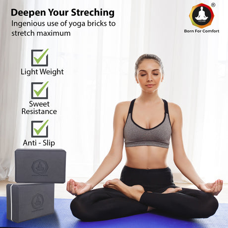 Vedam Yoga Block Set of 2 (Black/Blue) | Industrial