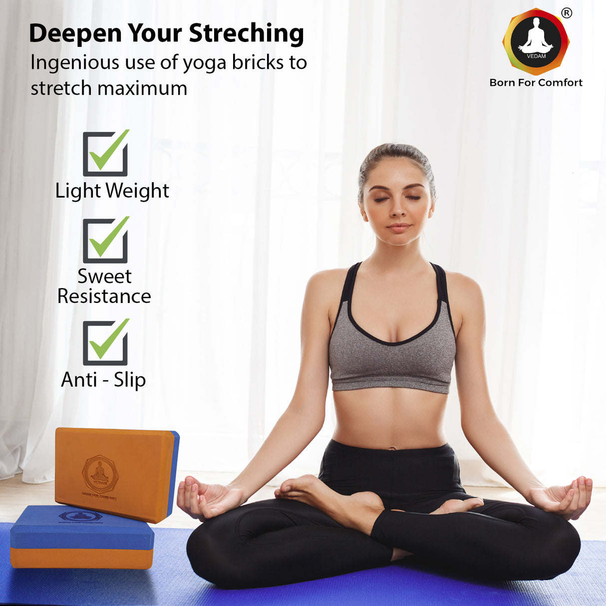 Vedam Yoga Block Set of 2  (Blue/orange)