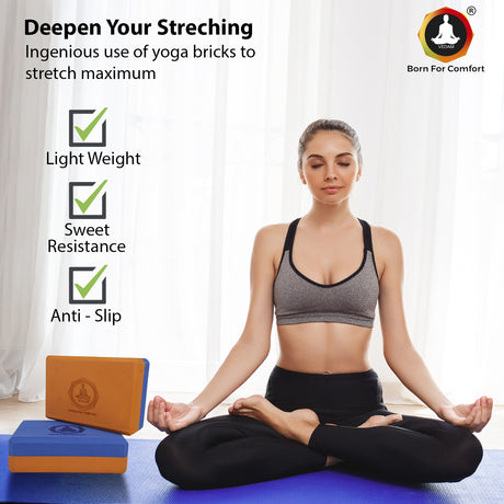 Vedam Yoga Block Set of 2  (Blue/orange) | Industrial