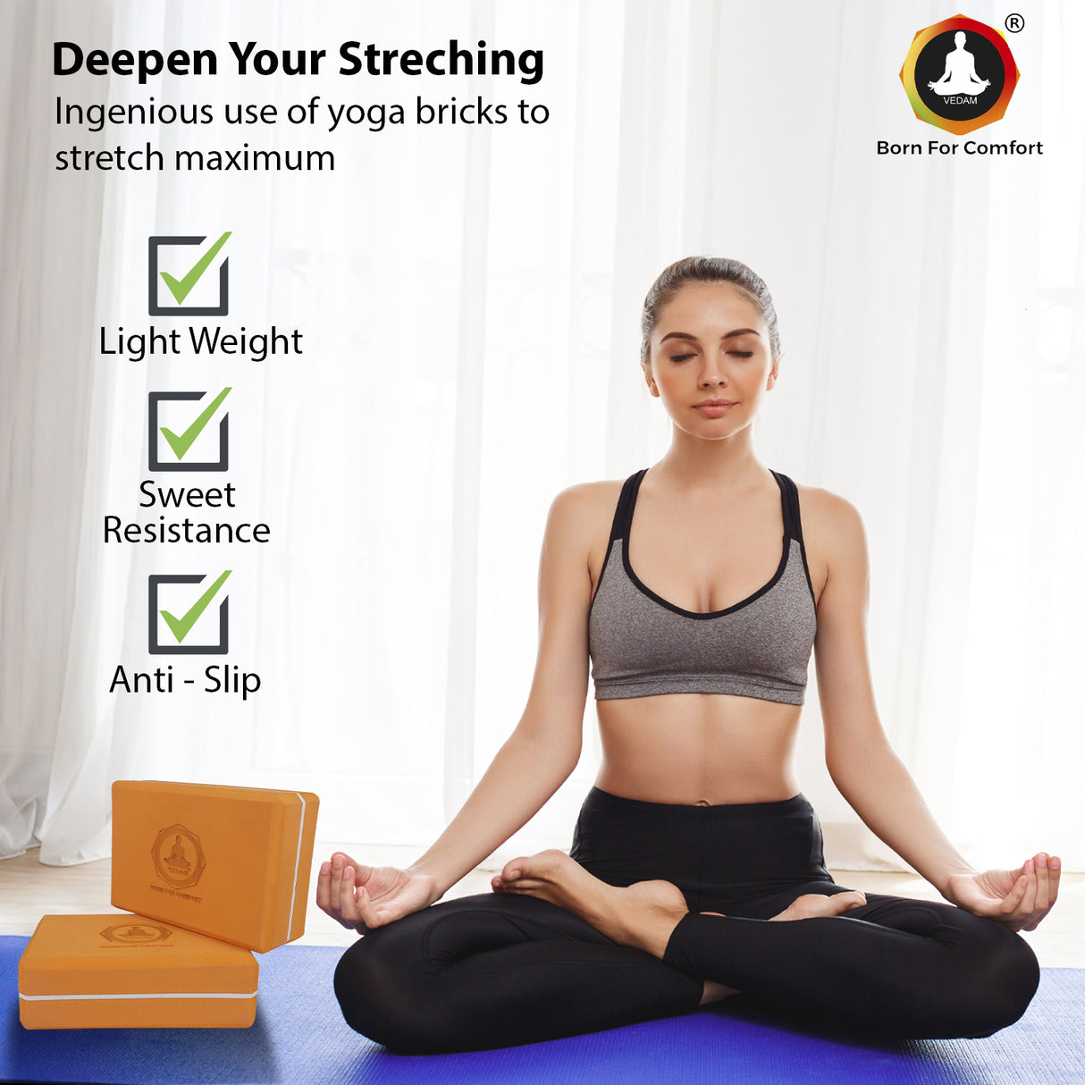 Vedam Yoga Block Set of 2 (Orange)