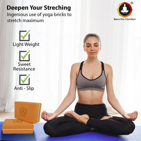 Vedam Yoga Block Set of 2 (Orange) | Industrial