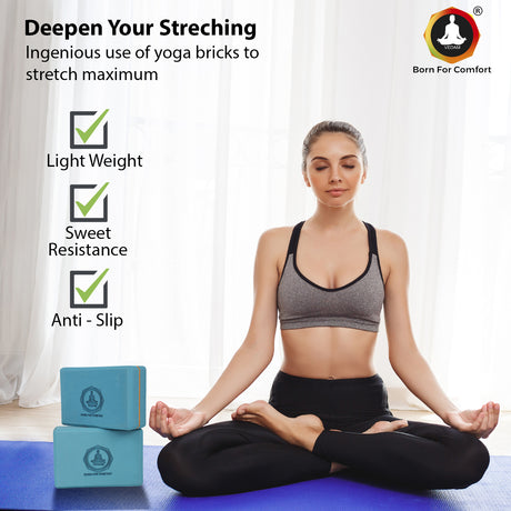 Vedam High Density EVA Foam Yoga Block Set of 2 For Men & Women (Aqua orange) | Industrial