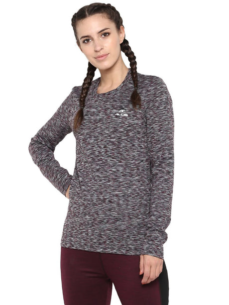Alcis Women Black Purple Self-Design Round Neck T-shirt | Alcis