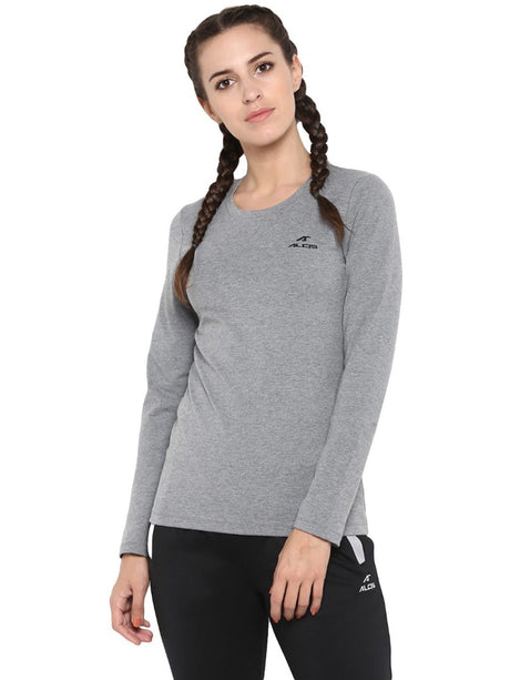 Alcis Women Grey Solid Round Neck T-shirt | Alcis