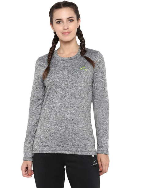 Alcis Women Charcoal Grey Solid Round Neck Sports T-shirt | Alcis