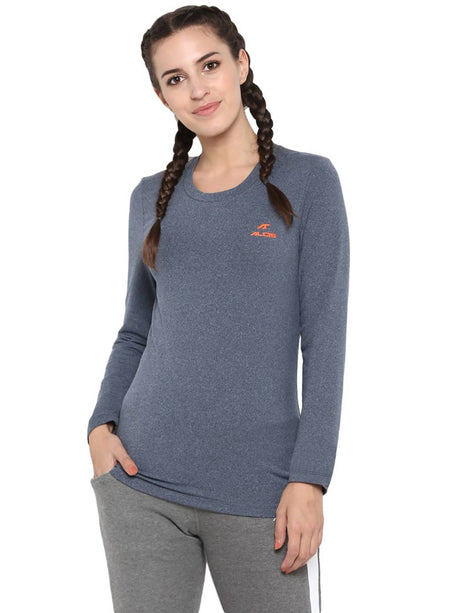 Alcis Women Grey Melange Solid Round Neck T-shirt | Alcis