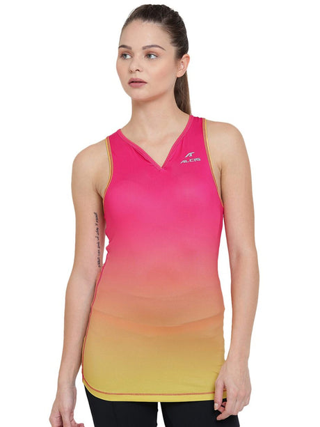 Alcis Women Pink Yellow Solid Tank Top | Alcis