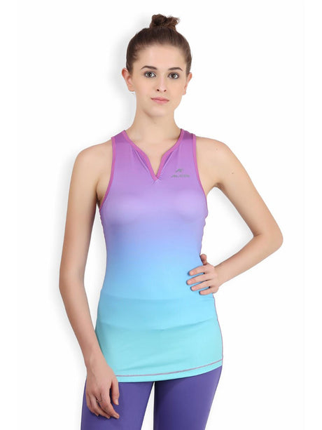 Alcis Women Purple Blue Ombre-Dyed V-Neck Slim Fit T-shirt | Alcis