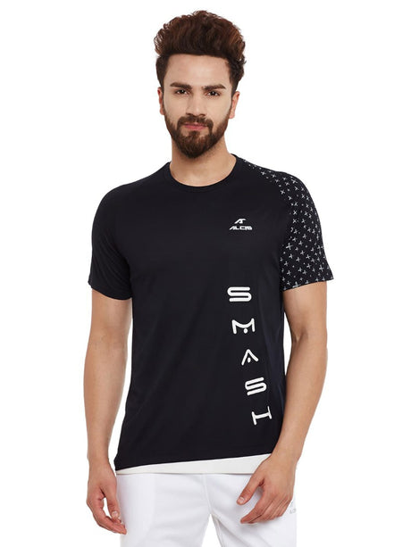 Alcis Men Black Printed Round Neck Tennis Pro T-shirt | Alcis