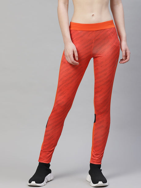 Alcis Women Orange Grey Abstract Print Tights | Alcis
