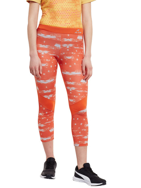 Women Orange Printed Legging | Alcis