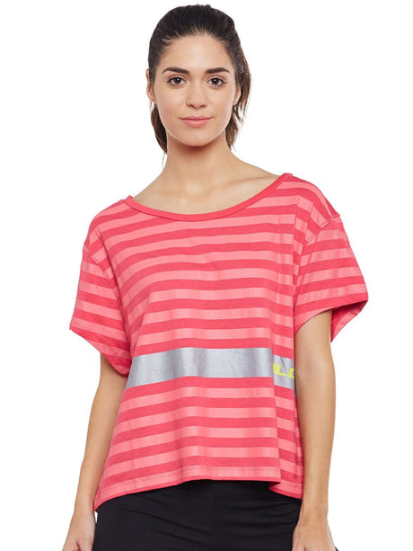 Alcis Womens Striped Pink Top AKTRWTE1180304 | Alcis