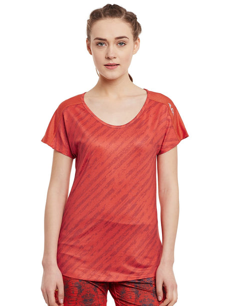 Alcis Women Orange Graphic Print Slim Round Neck Training T-shirt | Alcis