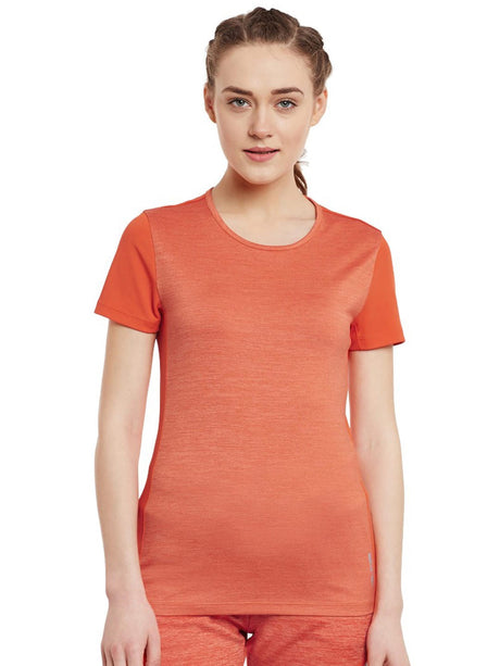 Alcis Women Orange Tech Solid Slim Fit Round Neck Training T-shirt | Alcis