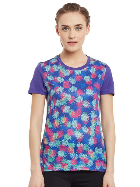 Alcis Women Purple Printed Round Neck YOGA FLOW AND GO T-shirt | Alcis