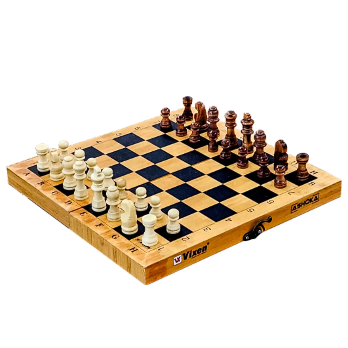 VIXEN CHESS BOARD FOLDABLE ASHOKA WOODEN COINS ASHOKA