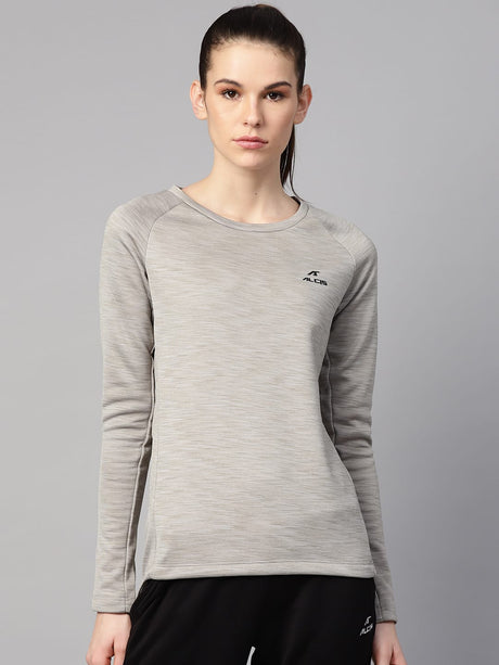 Alcis Women Grey Melange Solid Sweatshirt | Alcis