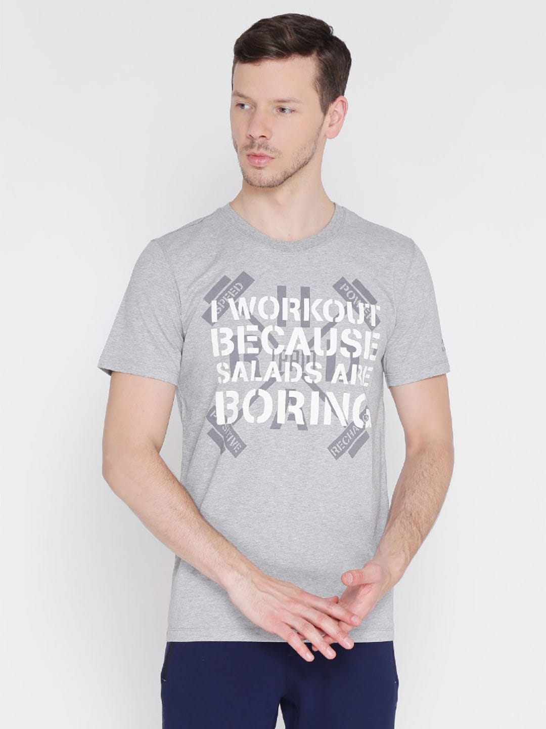 Alcis Men Grey Printed Round Neck T-shirt