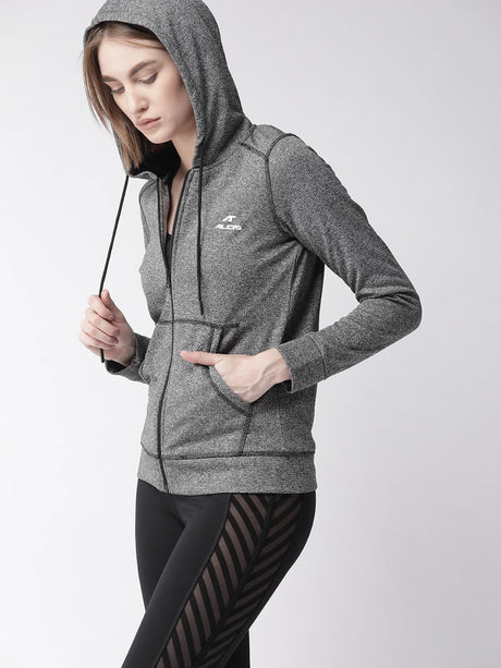 Alcis Women Charcoal Grey Self Design Hooded Sporty Jacket | Alcis