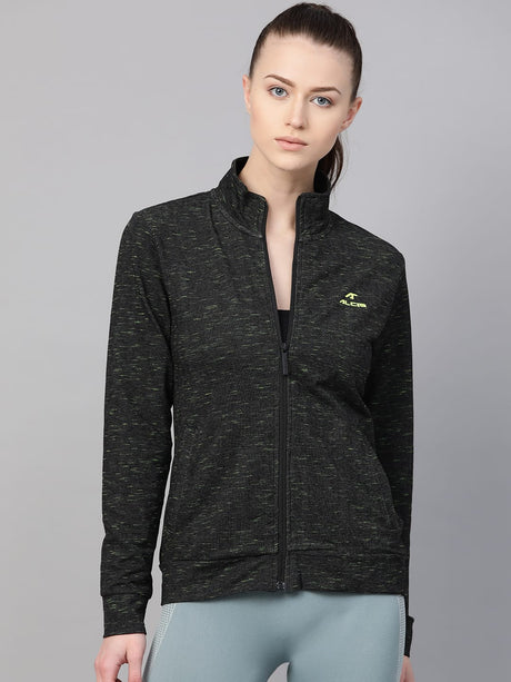 Alcis Women Black Green Self-Design Sweatshirt | Alcis