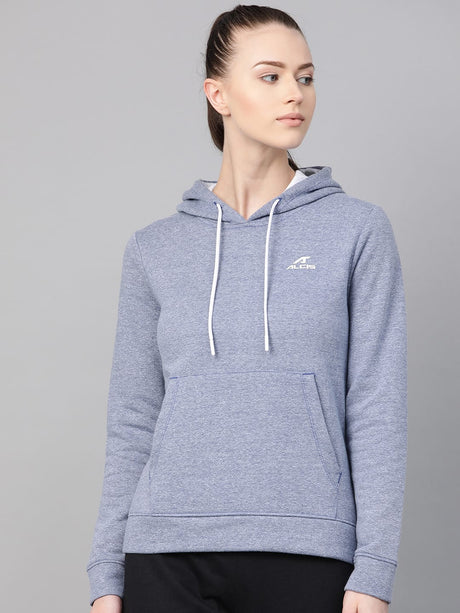 Alcis Women Blue Solid Hooded Sweatshirt | Alcis