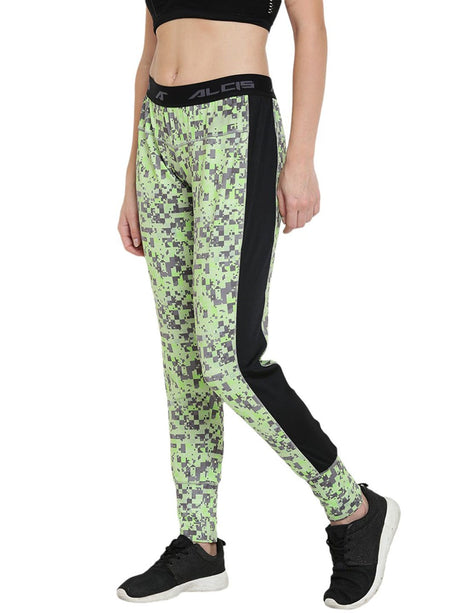 Alcis Womens Printed Green Track Pant ALWPA143429 | Alcis