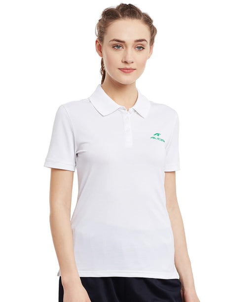 Alcis Women White Solid Slim Polo Collar T-shirt | Alcis