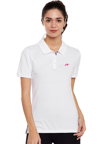 Alcis Women White Core Solid Slim Polo Collar T-shirt | Alcis