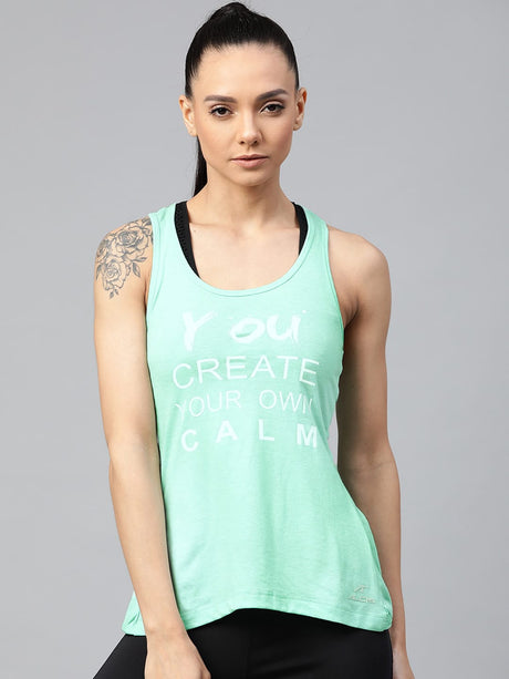 Alcis Women Sea Green & White Printed Twisted Styled Back Top | Alcis