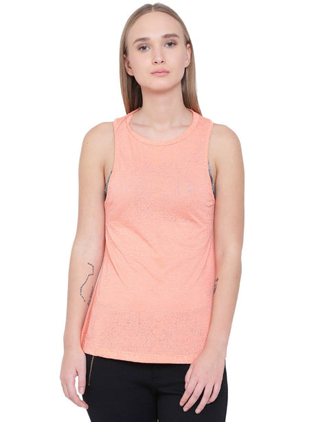 Alcis Women Peach-Coloured Printed Tank Top | Alcis