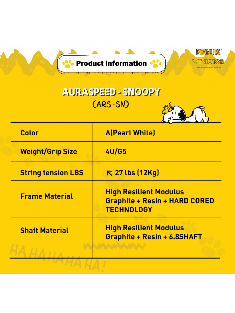 Victor X Peanuts Snoopy Auraspeed SN Unstrung [White] ARS-SN A Unstrung Professional Badminton Racket