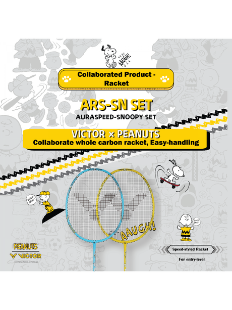 Auraspeed SN Strung Badminton Racket Set of 2(Peanuts Edition)