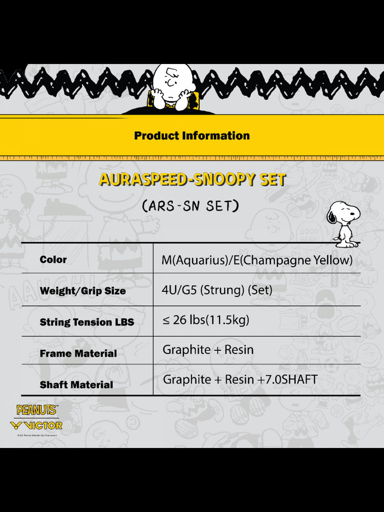 Auraspeed SN Strung Badminton Racket Set of 2(Peanuts Edition)