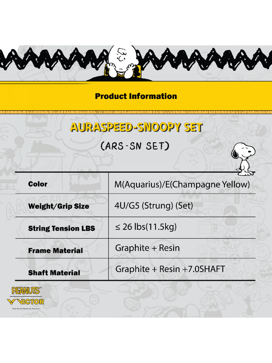 Auraspeed SN Strung Badminton Racket Set of 2(Peanuts Edition)
