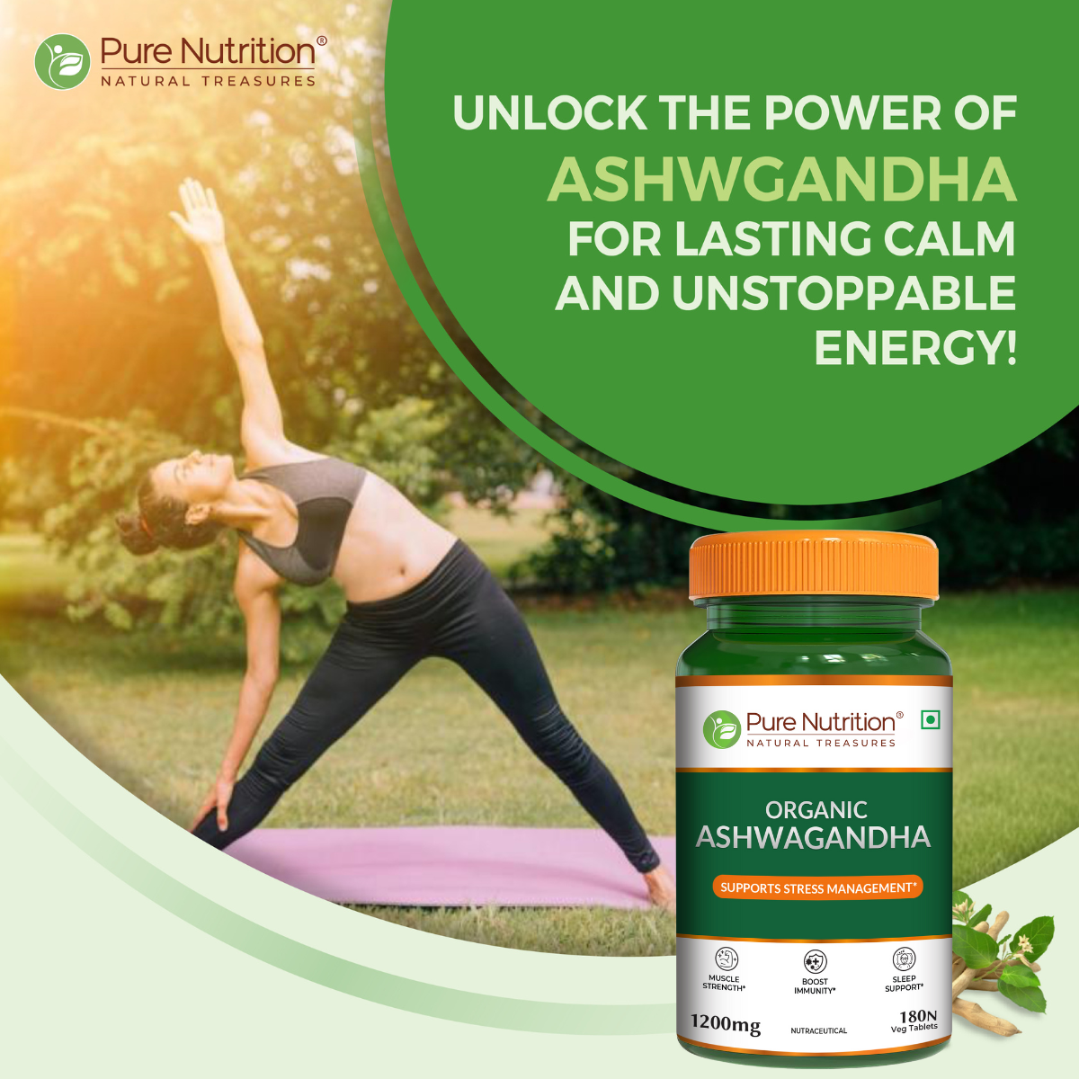Organic Ashwagandha 180 Tablets  6-Month Supply | Stress, Sleep & Vitality