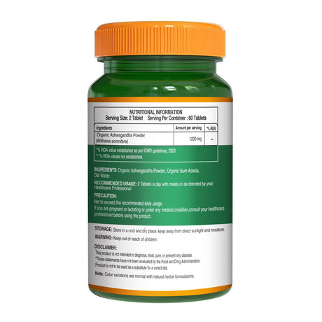Organic Ashwagandha Tablets 120 Count | Stress Relief, Sleep & Vitality