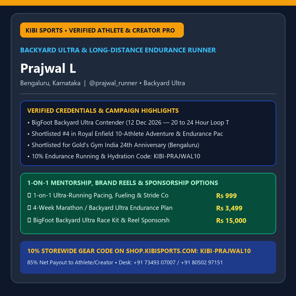 Book a Pro / Collab: Prajwal L (@prajwal_runner) — BigFoot Backyard Ultra Endurance Runner (Bengaluru)
