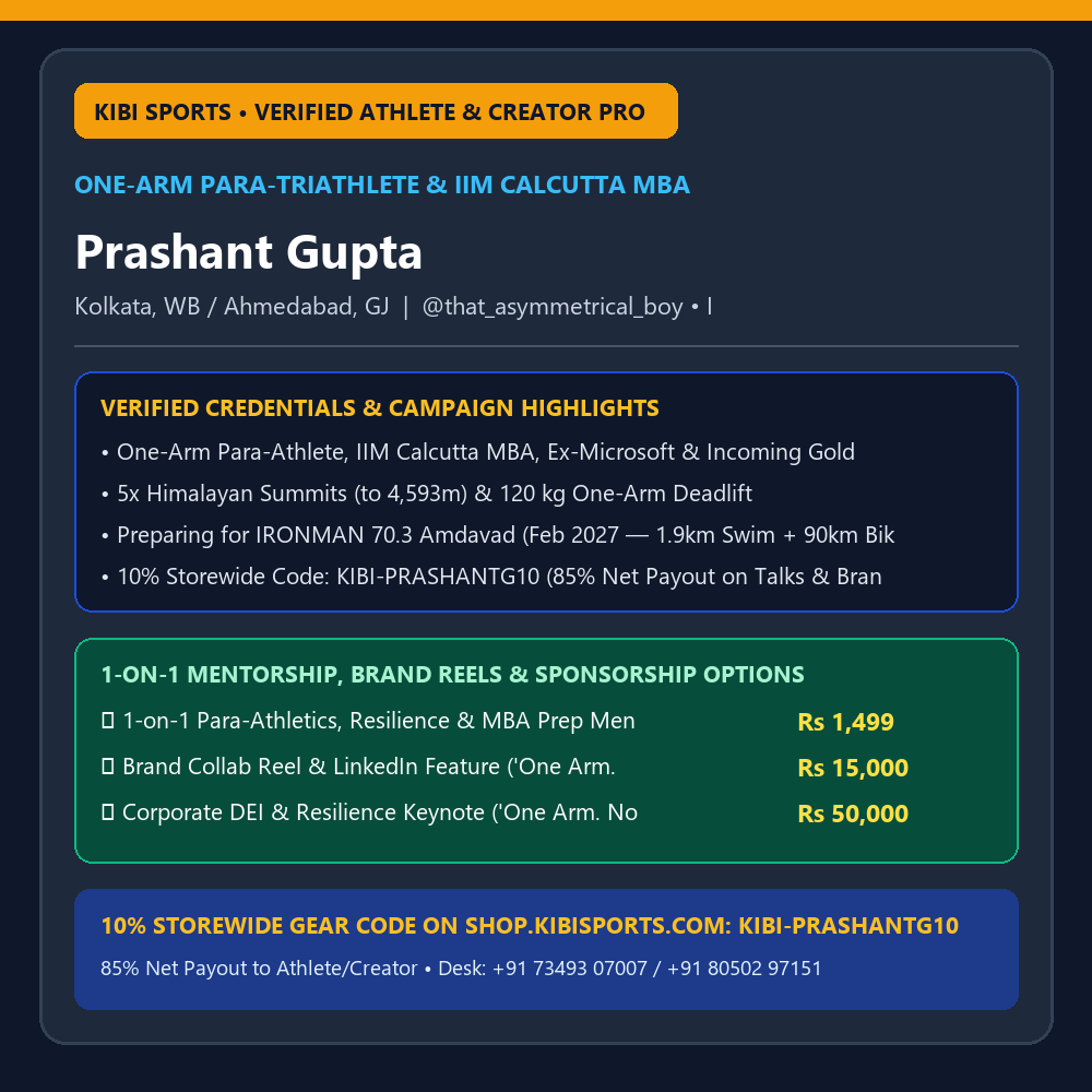 Book a Pro / Sponsor: Prashant Gupta (@that_asymmetrical_boy) — One-Arm Para-Triathlete & IIM Calcutta MBA (IRONMAN 70.3)