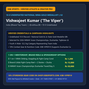 Book a Pro / Sponsor: Vishwajeet Kumar ('The Viper' @vishhuu.08) — 10-0 Undefeated National MMA Gold Medallist (IMMAF 2026)