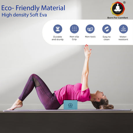 Vedam High Density EVA Foam Yoga Block Set of 2 For Men & Women (Aqua orange) | Industrial
