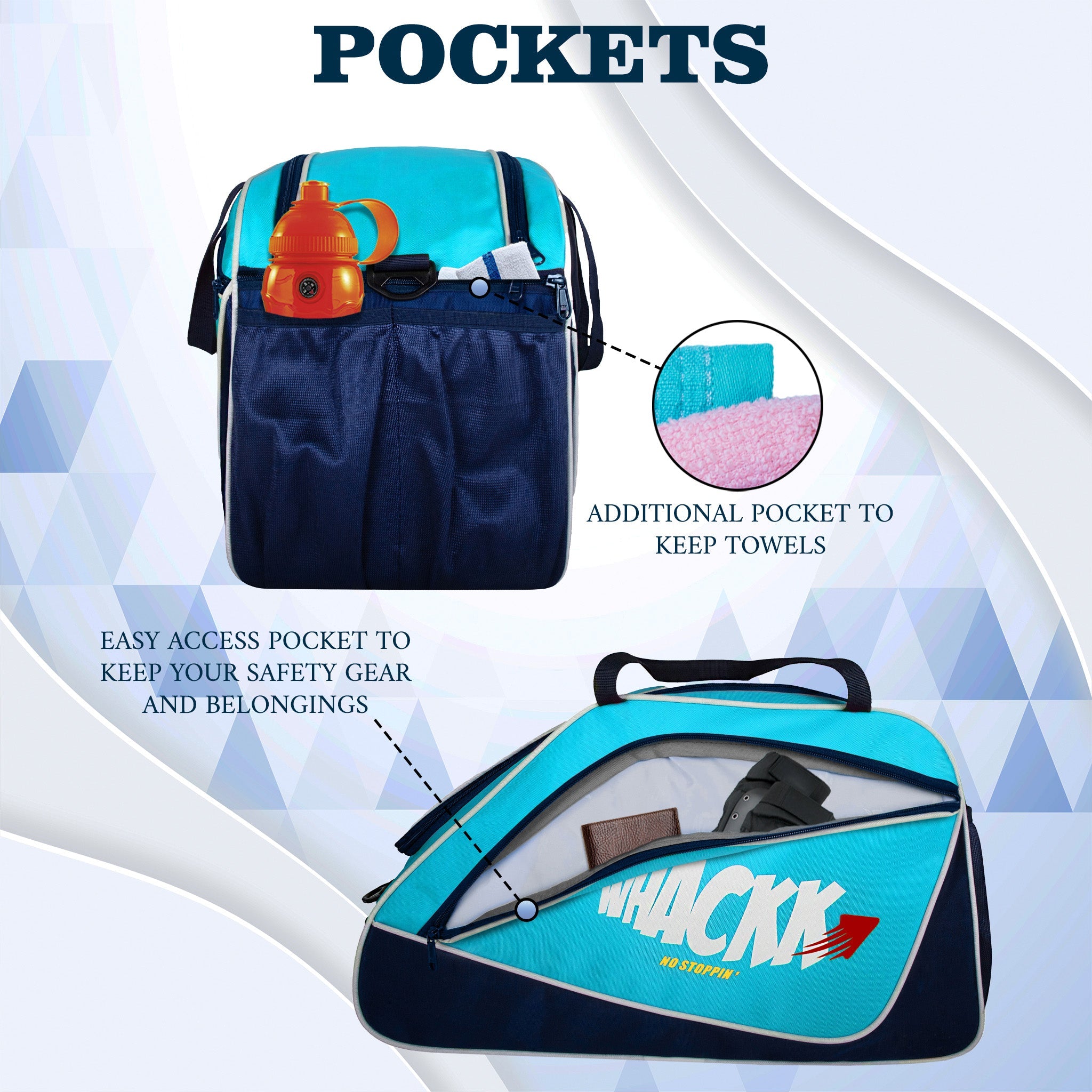 Flip Senior Blue 33L|Skating/Gym/Sports/Travel Bag|Inline Roller Equipment Bag|Quad Ice Skates Kit|KitbagEasy Access Pocket|2 Bottle Holders|Compartment Fits in Helmet & Skates 11"