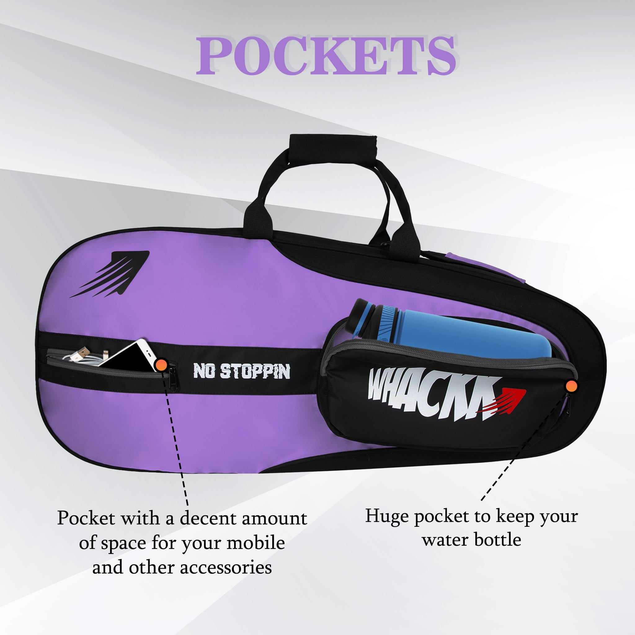 Drive 27L Lavender| Unisex Lightwieght Tennis Badminton Squash Equipment Cover Kit Bag Shoe Pocket | Air Ventilated Pocket for Wet Clothes | 4T 6B Racket | Backpack & Duffel