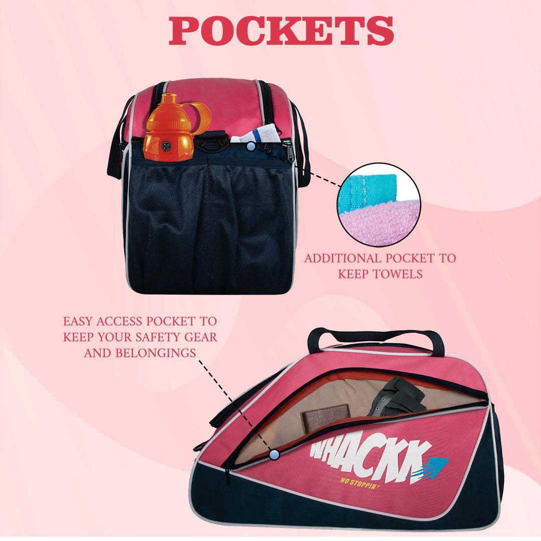 Flip Senior Pink 33L|Skating/Gym/Sports/Travel/Bag|Inline Roller Equipment Bag|Quad Ice Skates Kit|Kitbag|Easy Access Pocket|2 Bottle Holders|Compartment Fits in Helmet & Skates 11"