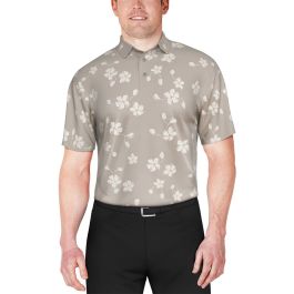 Ben Hogan Men's All Over Floral Print Golf Polo T-shirt - Chateau Grey