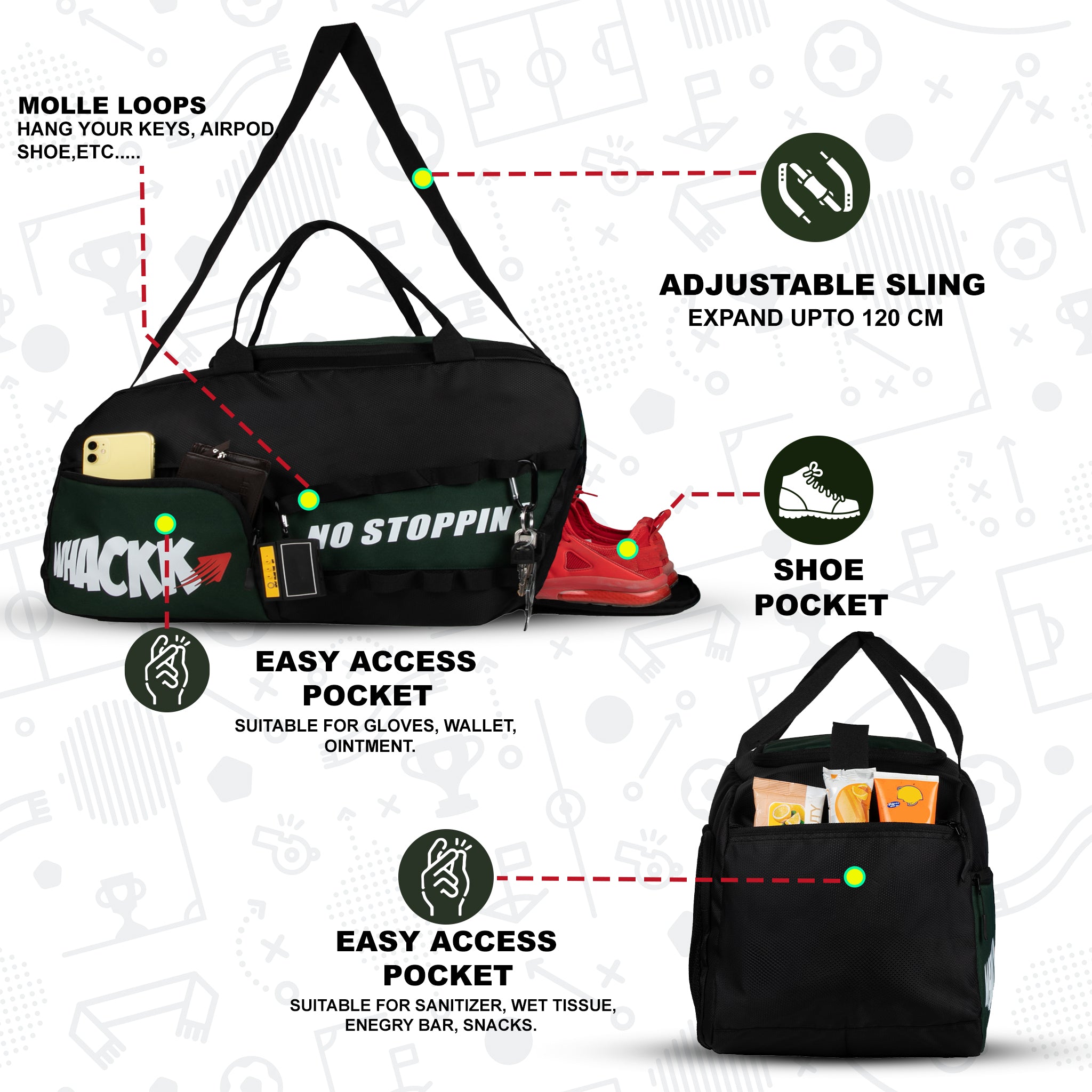 Arnold 40L Green Black |Gym Fitness Sports Workout Training Sports Travel Duffle Bag with Separate Shoe Pocket | Wet Dry Pocket | Multipurpose |Unisex | Lightweight | Kitbag |for Men Women