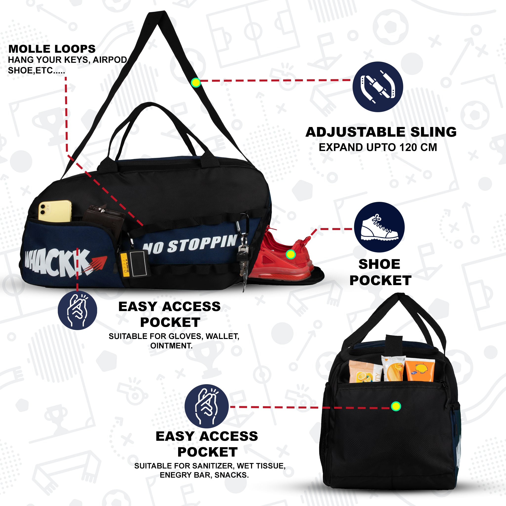 Arnold Blue Black 40L |Gym Fitness Sports Workout Training Sports Travel Duffle Bag with Separate Shoe Pocket | Wet Dry Pocket | Multipurpose |Unisex | Lightweight | Kitbag |for Men Women