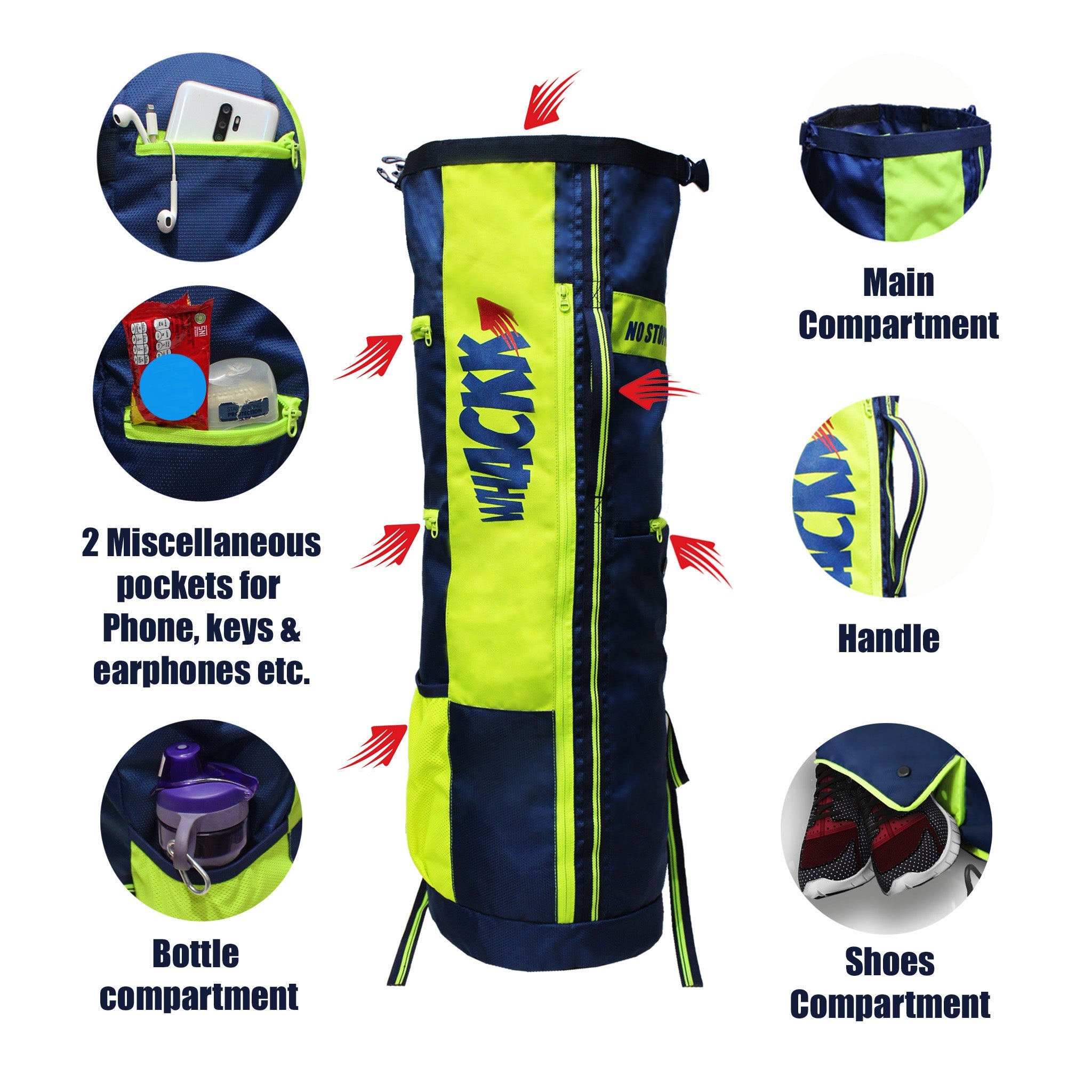 Brute Navy Blue F. Green Unisex Yoga Aerobics Gym Mat Bags Air Ventilated Pocket for Shoes, Front & Top Open, Carry Way with 3-Way Options i.e. Backpack, Holdable or with a Loop