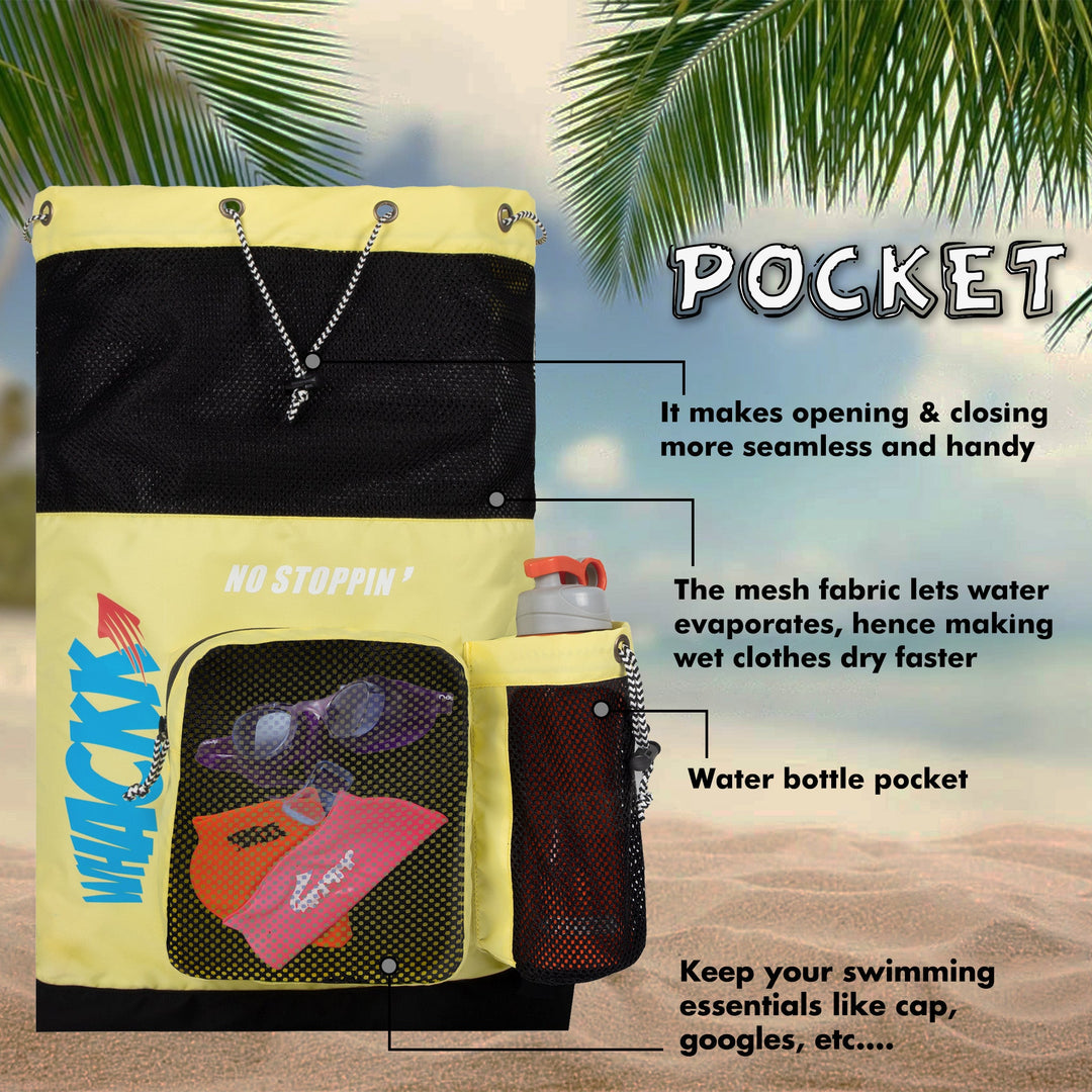 Aqua Yellow Black Unisex Swimming Bag |Water Sports |Dry Bags |Wet Pocket |Accessories |Beach Bag |Storage Swim Gym Gears |Drawstring Backpack |Netball Backpack | Pocket for Cap and Goggles