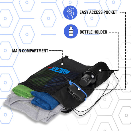Joss 9L Black |Sports Bag|Swimming Equipment Bags|Netball Bags|Dry Bags|Drawstring Bag for Shoes & Clothes|Sports Gear|Accessory Pocket |Gym Bag |Tuition Bag|1 Bottle Holder