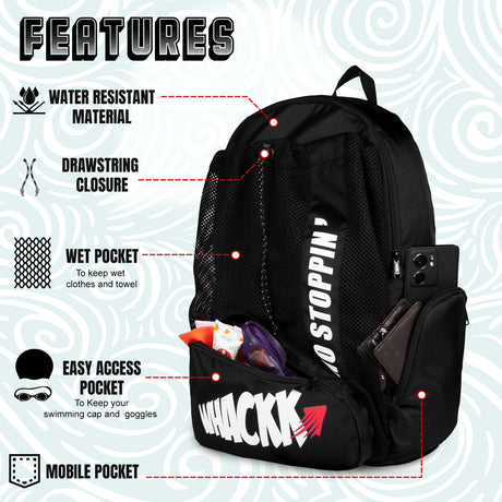 Dolphin Black 26L Unisex Swimming Gym Equipment Backpack |Diving Surfing Sports Bag|Separate Wet Dry Compart|Pocket for Cap & Goggles|Lightweight|Water Resistant|for Men Women